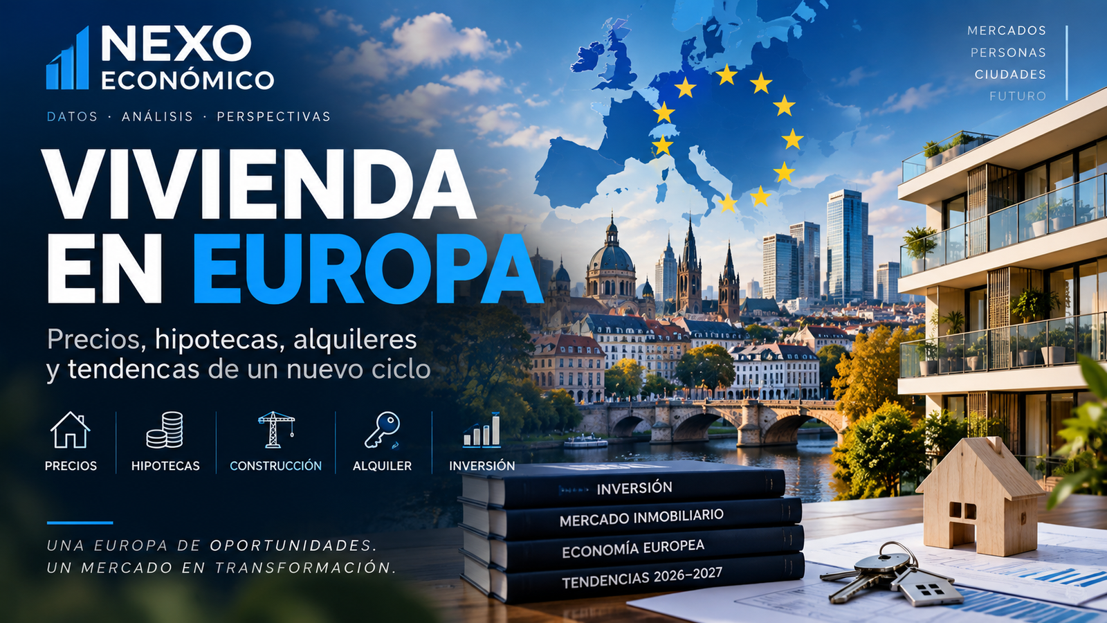 Análisis de la vivienda en Europa en 2026 y 2027: precios, hipotecas, alquileres, riesgos y perspectivas del mercado inmobiliario europeo.